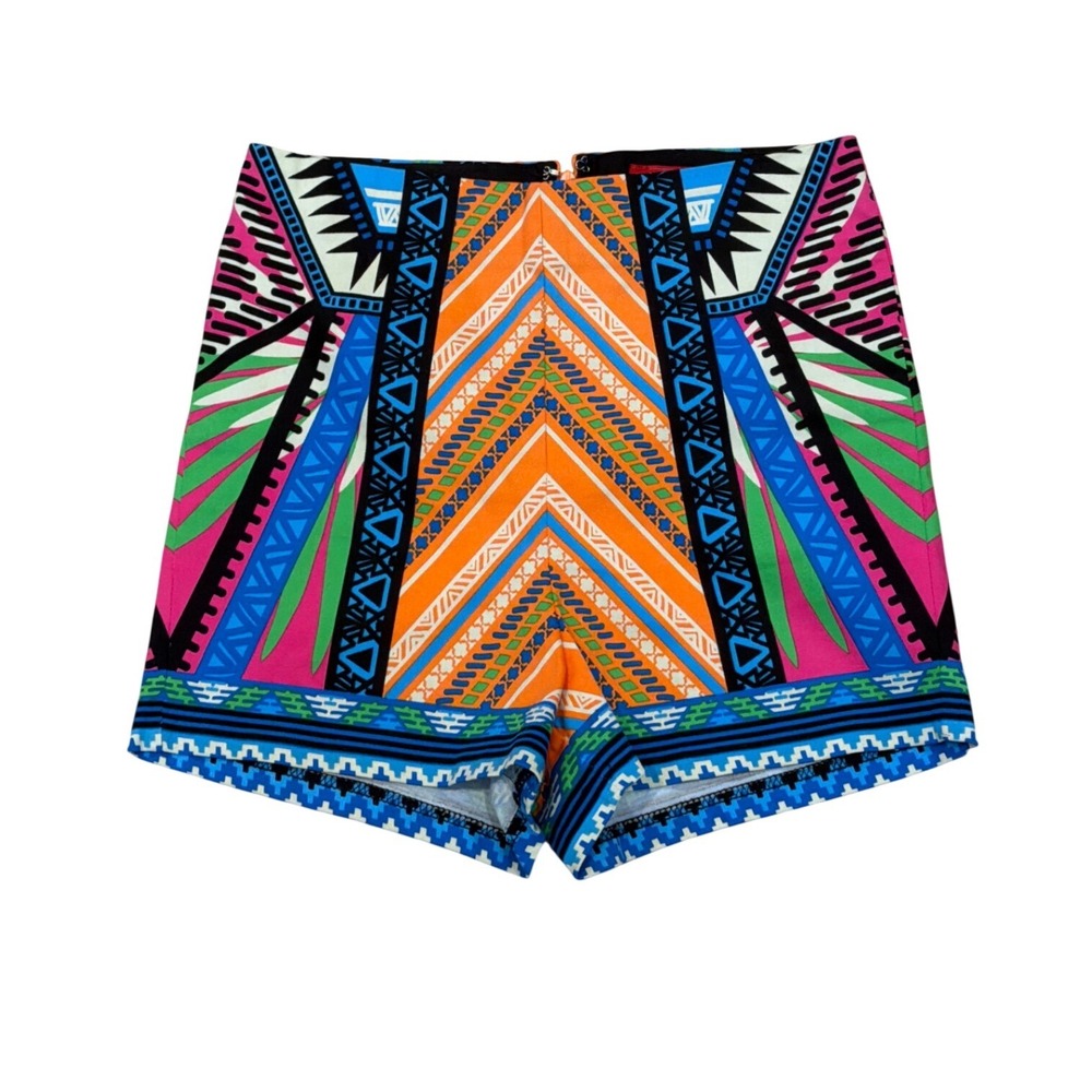 Akira‎ Chicago Red Label Tribal Geometric Print High Waisted Shorts Multi Small